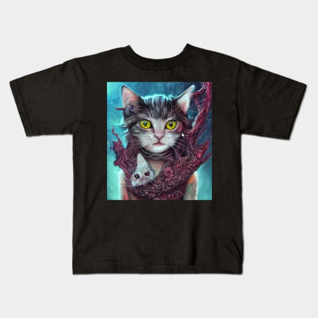 Kitty Cat Giger Kids T-Shirt by Terrence Torphy